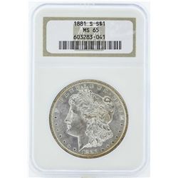1881-S $1 Morgan Silver Dollar Coin NGC MS65