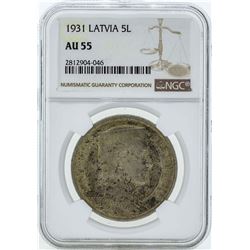 1931 Latvia 5 Lati Coin NGC AU55