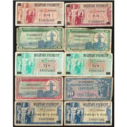 Lot of (10) Assorted Military Payment Certificate Notes