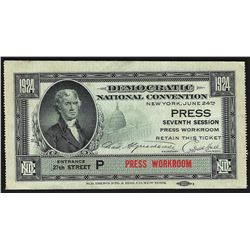 June 24th 1924 Democratic National Convention New York Ticket