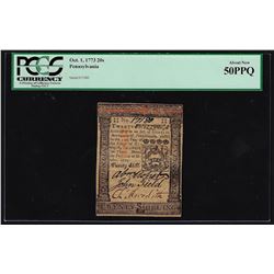October 1, 1773 Pennsylvania 20 Shillings Currency Note PCGS About New 50PPQ