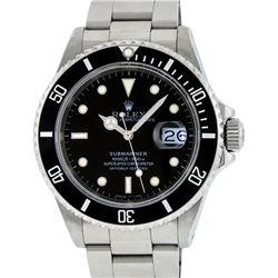 Rolex Stainless Steel Black Dial Date Submariner Mens Wristwatch