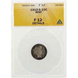 1912-S Barber Dime Coin Bent ANACS F12 Details