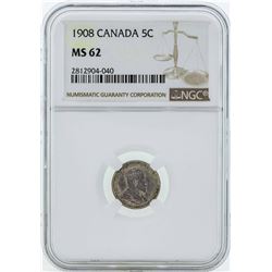 1908 Canada 5 Cents Coin NGC MS62