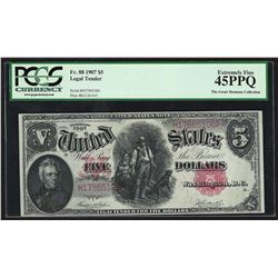 1907 $5 Legal Tender Woodchopper Note PCGS Extremely Fine 45PPQ