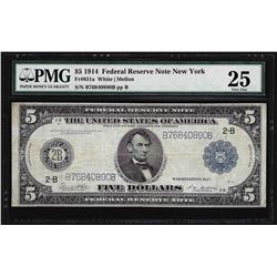 1914 $5 Federal Reserve Note New York PMG Very Fine 25