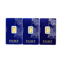 Set of (3) 2.5 Gram Swiss Made PAMP Gold Ingot Cards