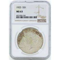 1923 $1 Peace Silver Dollar Coin NGC MS63