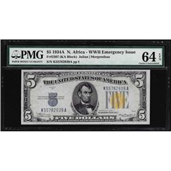 1934A $5 North Africa WWII Emergency Silver Certificate Note PMG CU 64EPQ
