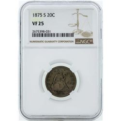 1875-S Seated Liberty Twenty Cent Piece Coin NGC VF25