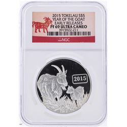 2015 $5 Year of the Goat Silver Coin NGC PF69 Ultra Cameo