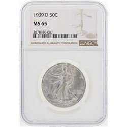 1939-D Walking Liberty Half Dollar Coin NGC MS65