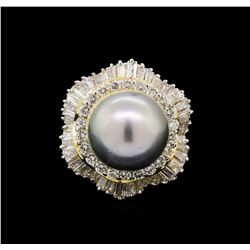 14KT Yellow Gold 13mm Pearl and Diamond Ring
