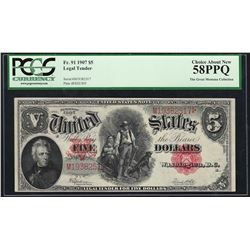 1907 $5 Legal Tender Woodchopper Note PCGS Choice About New 58PPQ