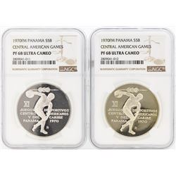 Lot of (2) 1970FM Panama 5 Balboas Commemorative Silver Coins NGC PF68 Ultra Cam