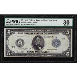 1914 $5 Federal Reserve Note New York PMG Very Fine 30