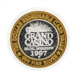 .999 Silver Grand Casino Biloxi Mississippi $10 Casino Gaming Token Limited Edit