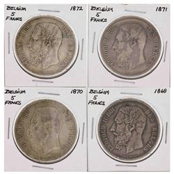 Lot of (4) Belgium 5 Francs Silver Coins