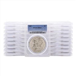 Lot of (20) 1887 $1 Morgan Silver Dollar Coins PCGS MS63