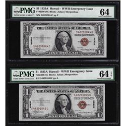 Lot of (2) Consecutive 1935A $1 Hawaii Silver Certificate Notes PMG CU64