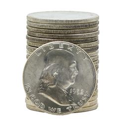 Roll of (20) 1952 Brilliant Uncirculated Franklin Half Dollar Coins