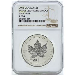 2016 Canada $5 Maple Leaf-Reverse Proof Silver Coin Ana Privy NGC PF70