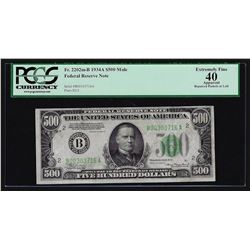 1934A $500 Federal Reserve Note New York Mule PCGS XF40 Apparent