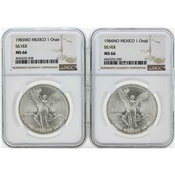 Set of 1983MO-1984MO Mexico 1 Onza Silver Libertad Coins NGC MS66