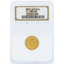 1902 Russia 5 Roubles Gold Coin NGC MS66