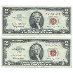 1963 $2 Uncirculated Red Seal Bill Lot of 2