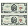 Image 1 : 1963 $2 Uncirculated Red Seal Bill Lot of 2