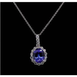 3.28 ctw Tanzanite and Diamond Pendant With Chain - 14KT White Gold