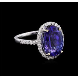 GIA Cert 7.76 ctw Tanzanite and Diamond Ring - 18KT White Gold