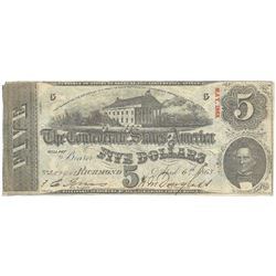 1863 $5 The Confederate States of America Note T-60 CC