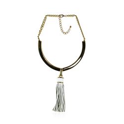 Leather Tassel Pendant Necklace - Rhodium Plated