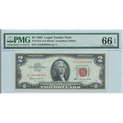 1963 PMG GU 66EPQ $2 Legal Tender Bank Note