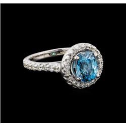 3.16 ctw Blue Zircon and Diamond Ring - 14KT White Gold