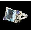 Image 1 : 4.02 ctw Aquamarine and Diamond Ring - Platinum