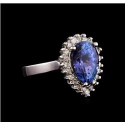 4.20 ctw Tanzanite and Diamond Ring - 14KT White Gold