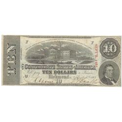 1863 $10 The Confederate States of America Note T-59 CC