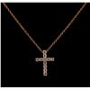 Image 1 : 0.39 ctw Diamond Cross Pendant With Chain - 14KT Rose Gold