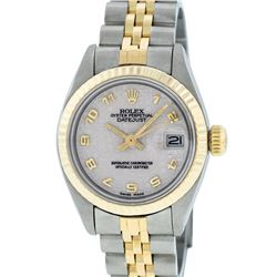 Rolex Two-Tone Cream Arabic Fluted Oyster Band DateJust Ladies Watch