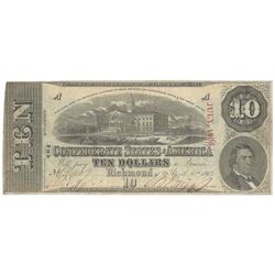 1863 $10 The Confederate States of America Note T-59 CC