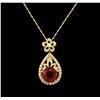 Image 1 : 14KT Yellow Gold 5.06 ctw Ruby and Diamond Pendant With Chain