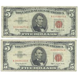 1963 $5 Fine Red Seal Bill Lot of 2