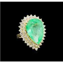 GIA Cert 17.66 ctw Emerald and Diamond Ring - 14KT Yellow Gold