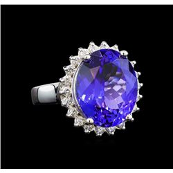 GIA Cert 10.17 ctw Tanzanite and Diamond Ring - 14KT White Gold