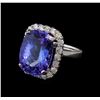 13.90 ctw Tanzanite and Diamond Ring - 14KT White Gold