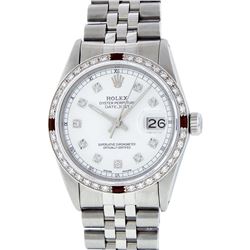 Rolex Stainless Steel Diamond and Ruby DateJust Men's Wristwatch