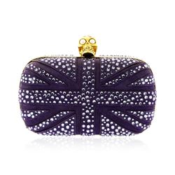 Alexander McQueen Purple Suede Jewel Embroidered Clutch